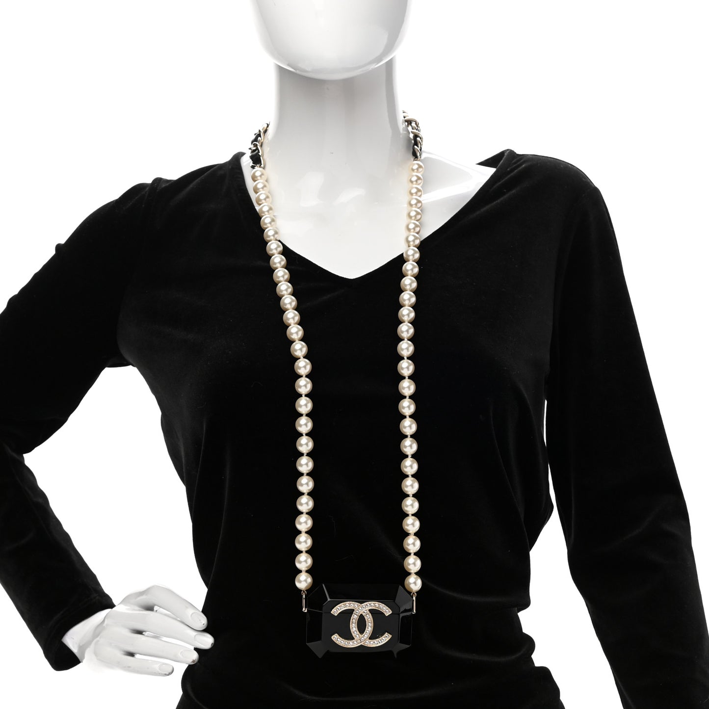 Resin Crystal Pearl Airpods Pro Holder Necklace Black Pearly White