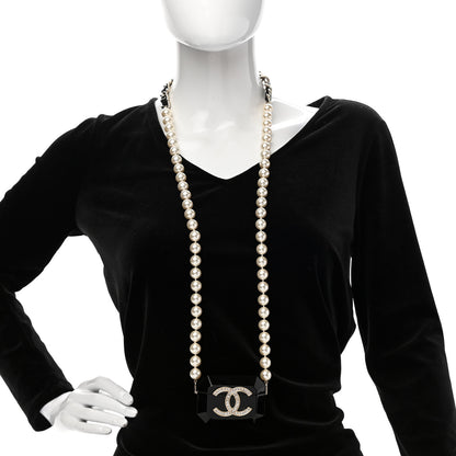 Chanel Resin Crystal Pearl Airpods Pro Holder Necklace Black Pearly White 2 of 8