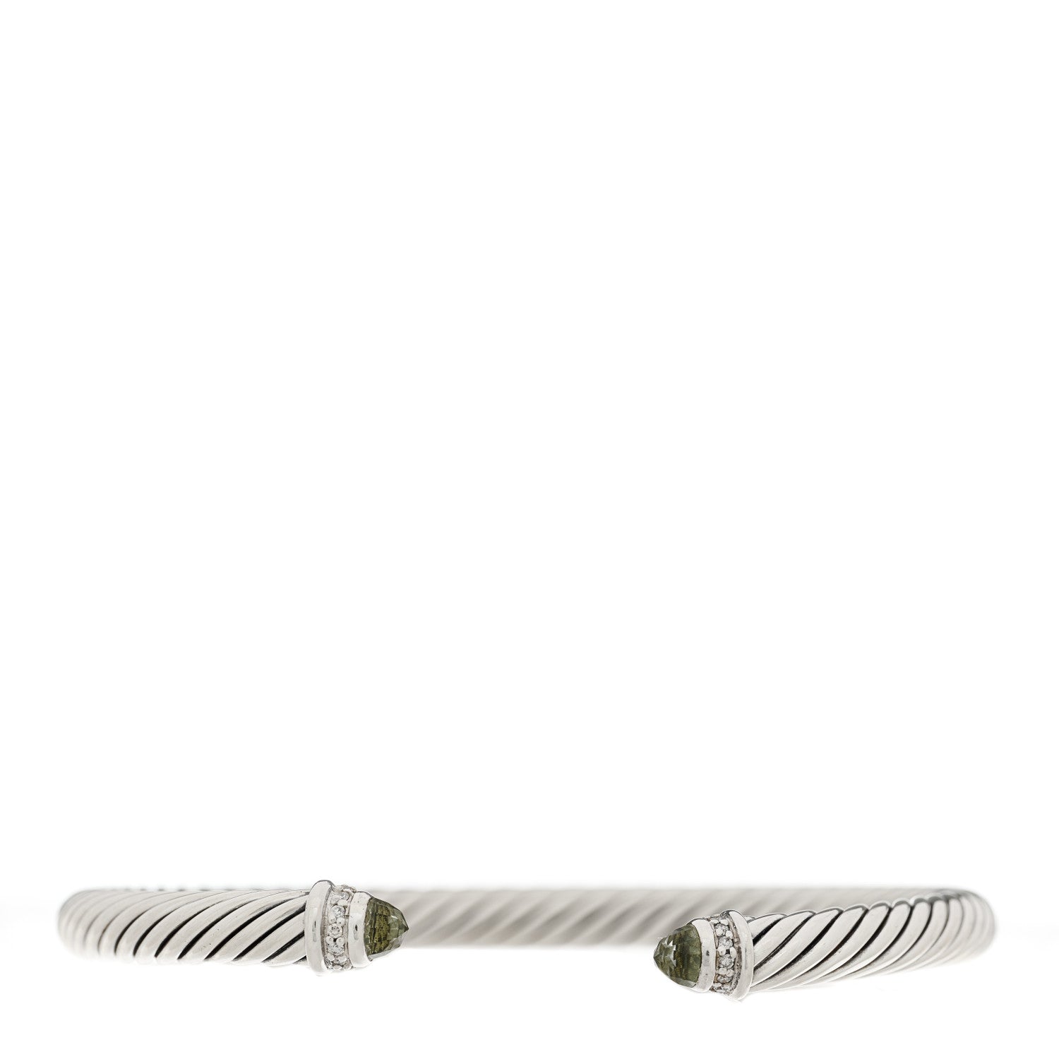 David Yurman Sterling Silver Diamond Prasiolite 5mm Cable Classics Princess Bracelet 1 of 4