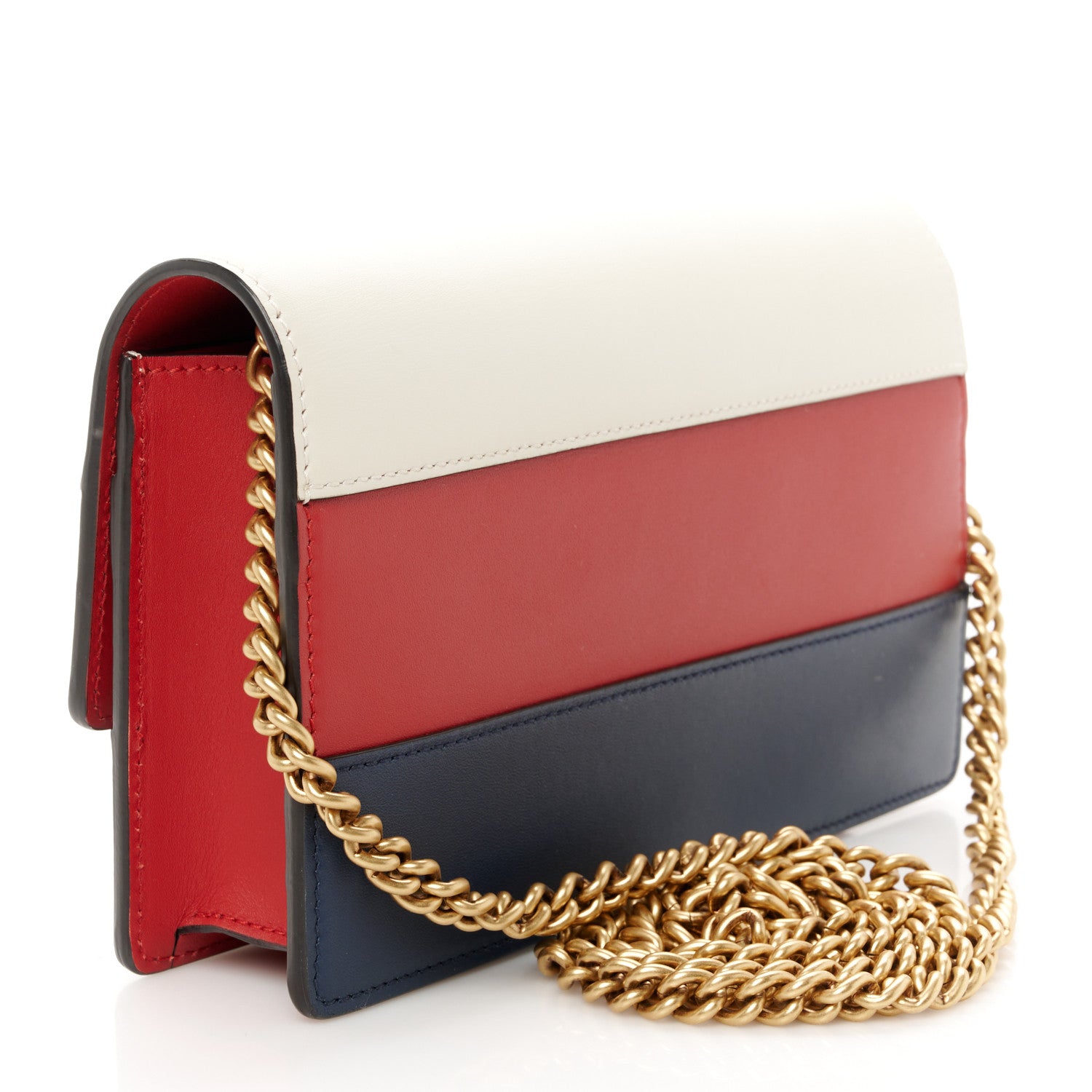 Gucci Calfskin Queen Margaret Chain Wallet Blue Agata Hibiscus Red Mystic White 3 of 9