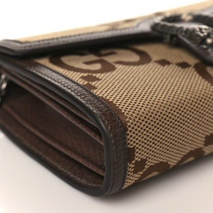 Gucci Monogram Jumbo GG Textured Dollar Calfskin Mini Dionysus Chain Wallet Camel Ebony New Acero 7 of 9