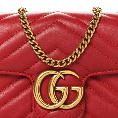 Gucci Calfskin Matelasse Super Mini GG Marmont Shoulder Bag Hibiscus Red 8 of 14