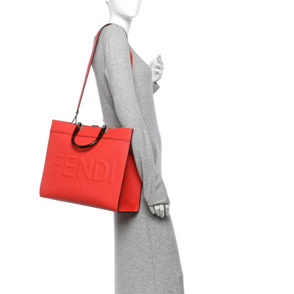 Fendi Vitello Cher Plexiglass Logo Debossed Medium Fendi Sunshine Shopper Tote Papavero 2 of 13