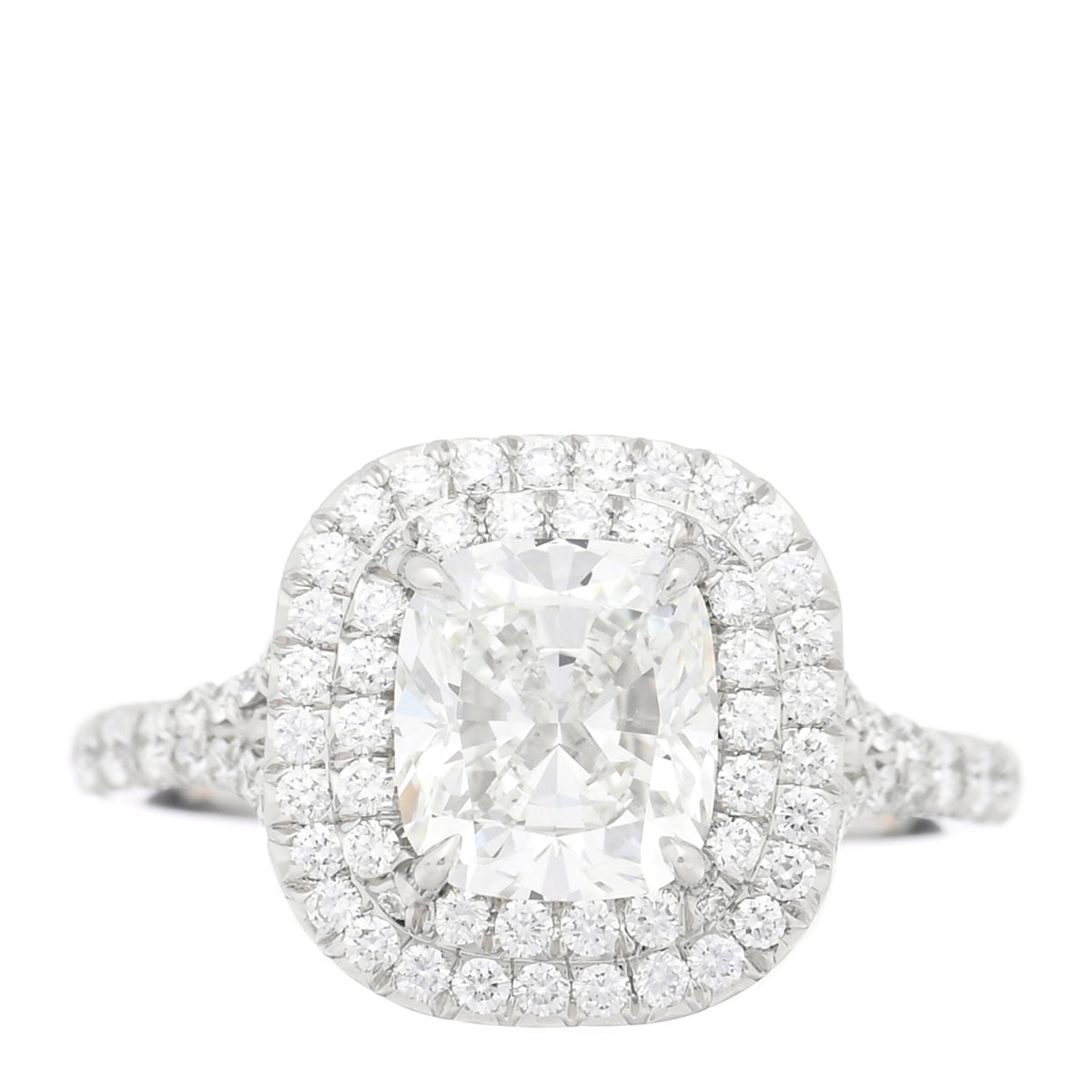 Tiffany Platinum Diamond 1.54ct Soleste Cushion Cut Double Halo Engagement Ring 43 2.5 1 of 7