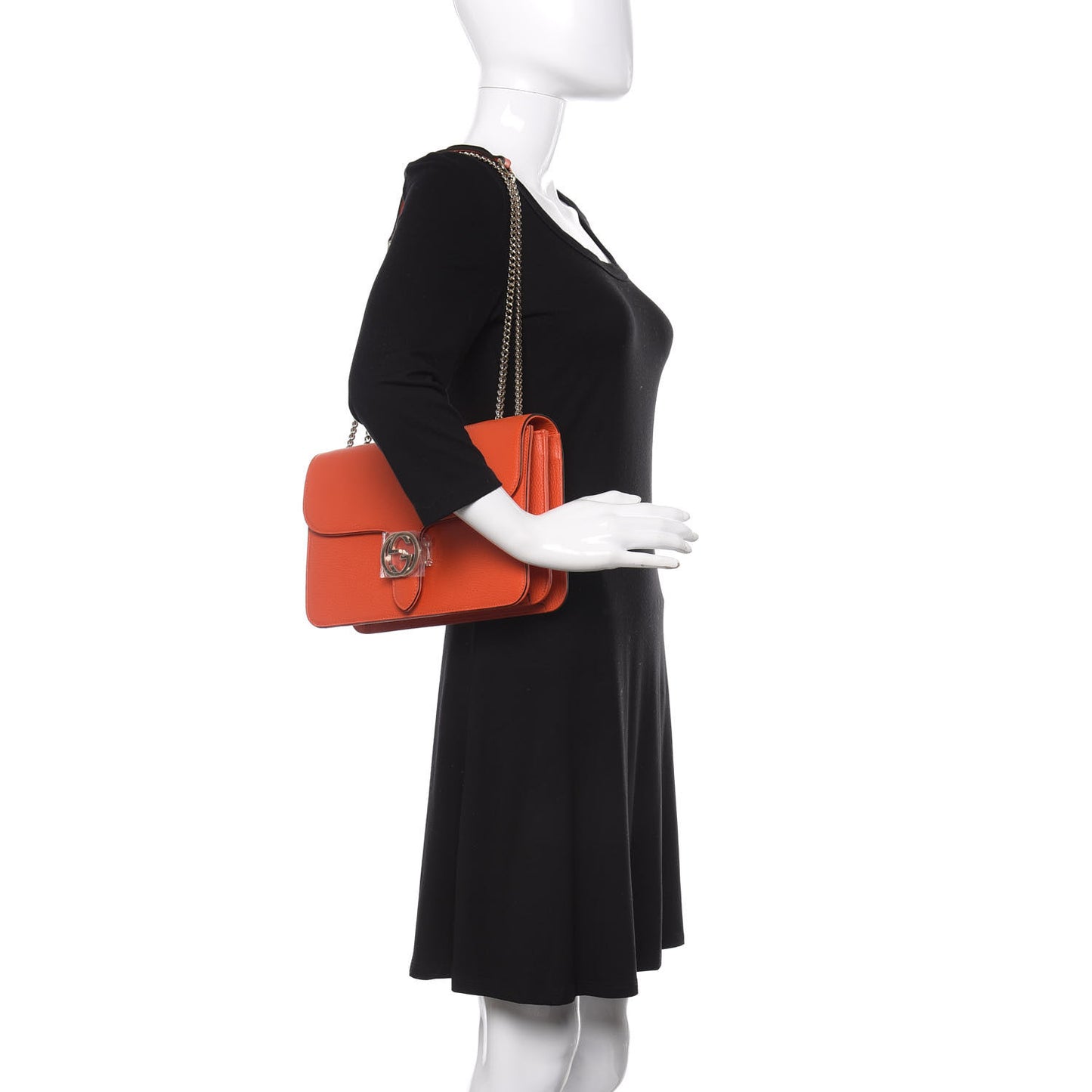 Dollar Calfskin Interlocking G Shoulder Bag Sun Orange