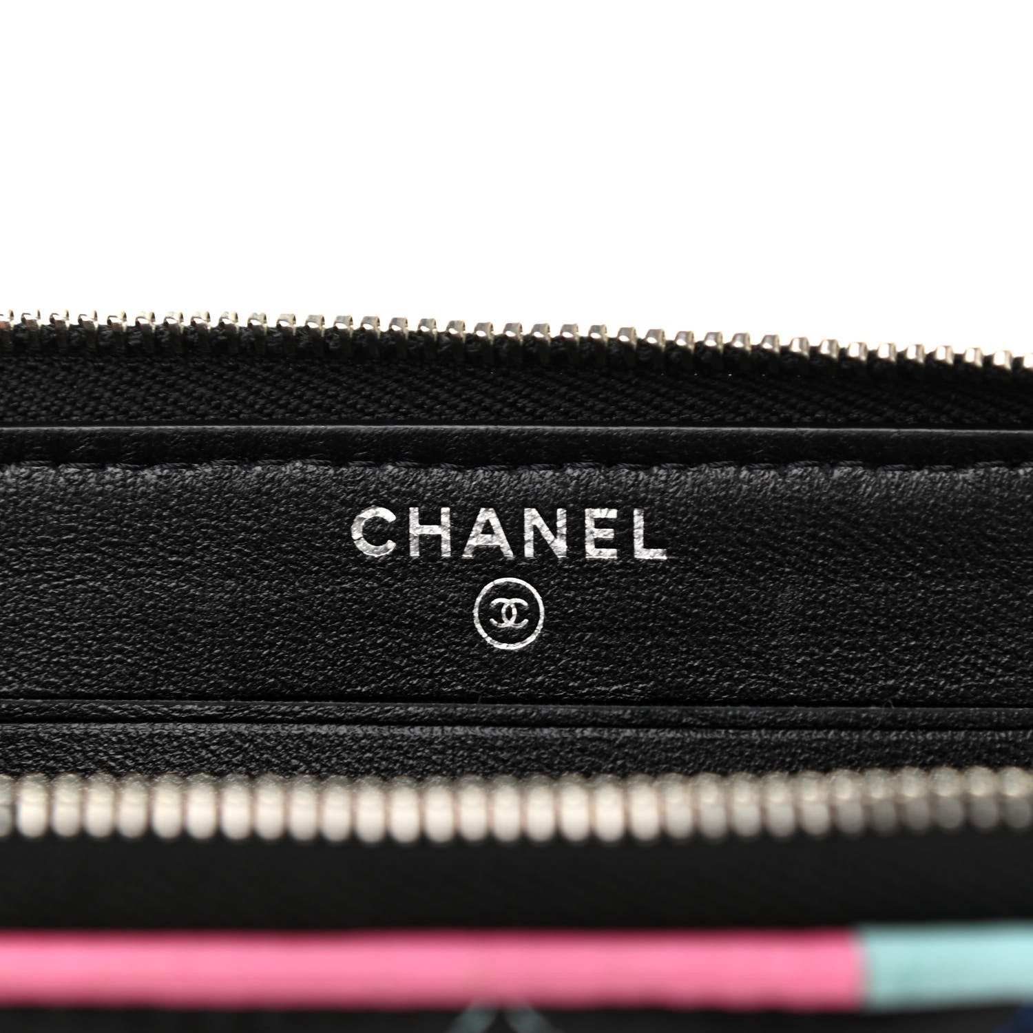 Chanel Lambskin Quilted Small Gusset Zip Around Wallet Black Pink Light Blue 6 of 12