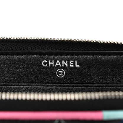 Chanel Lambskin Quilted Small Gusset Zip Around Wallet Black Pink Light Blue 6 of 12