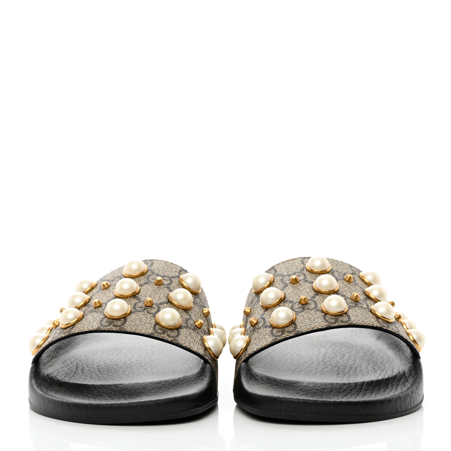 GG Supreme Monogram Pearls Slide Sandals 40 Beige