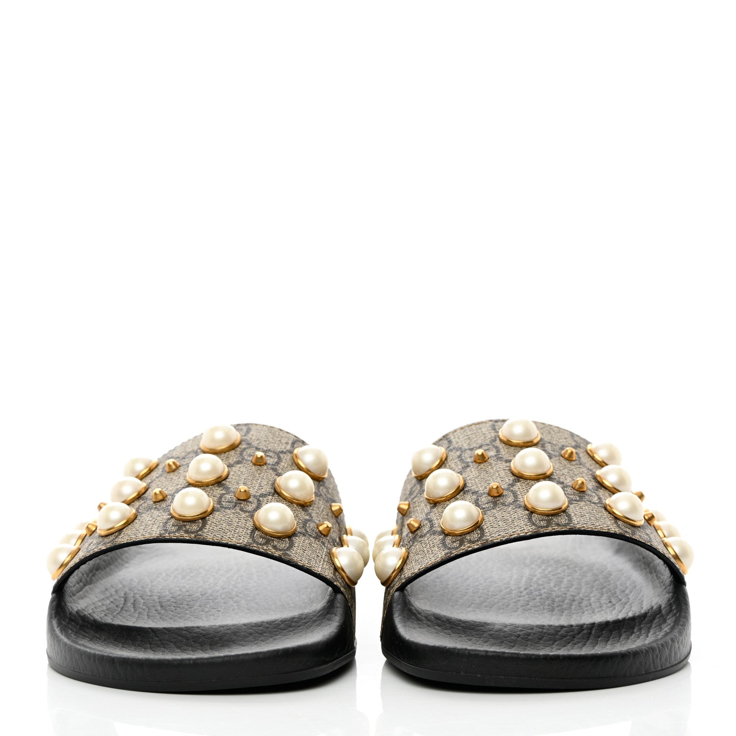 Gucci GG Supreme Monogram Pearls Slide Sandals 40 Beige 2 of 7