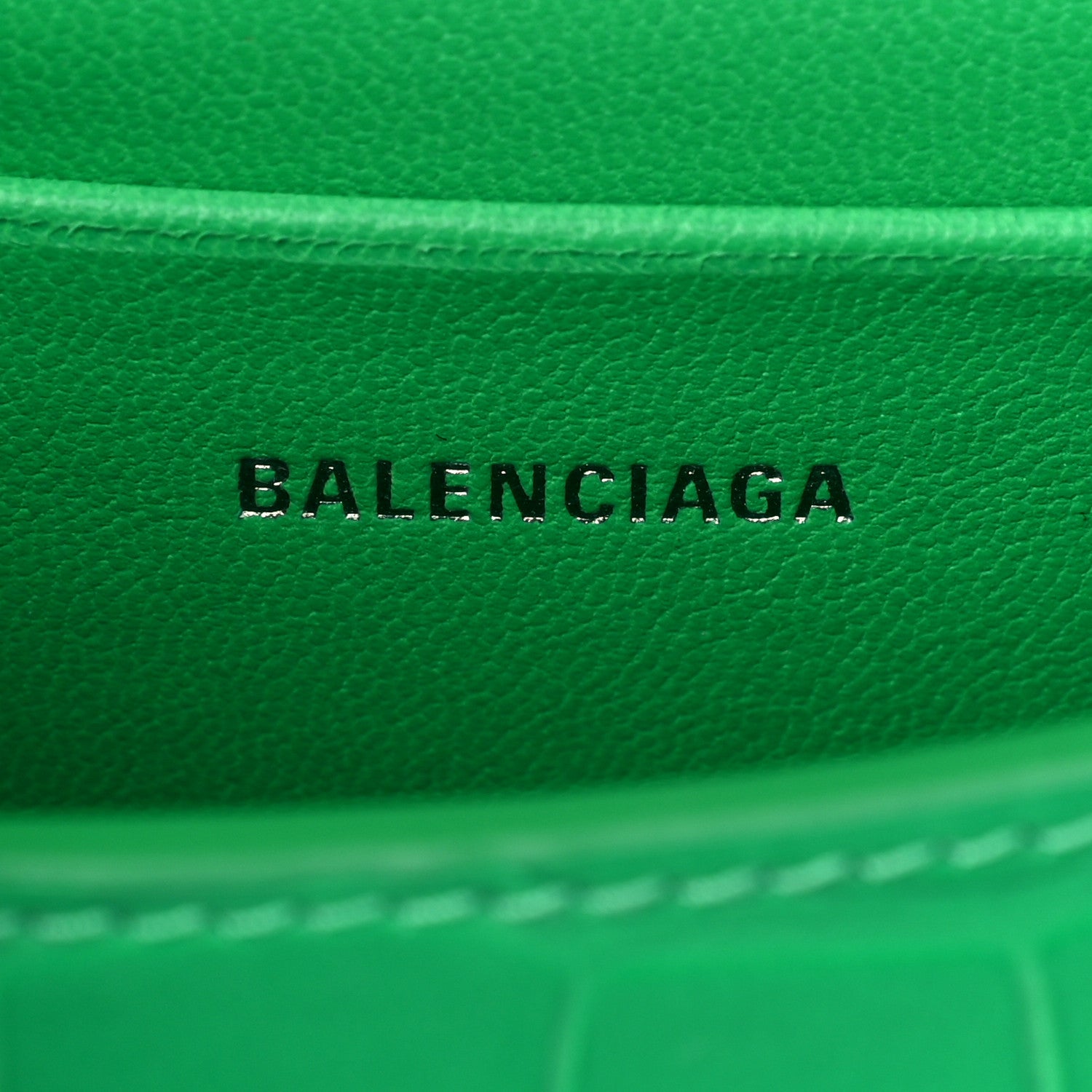 Balenciaga Shiny Calfskin Tonal B Crocodile Embossed Hourglass Top Handle Bag Mini with Chain Vivid Green 7 of 8