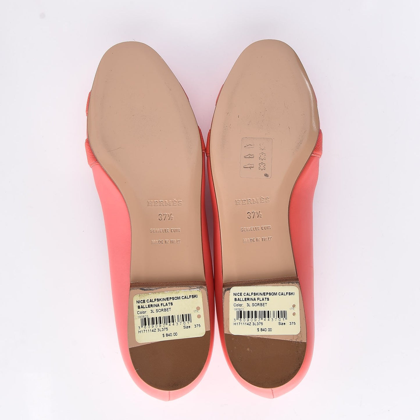 Calfskin Epsom Nice Ballerina Flats 37.5 Sorbet