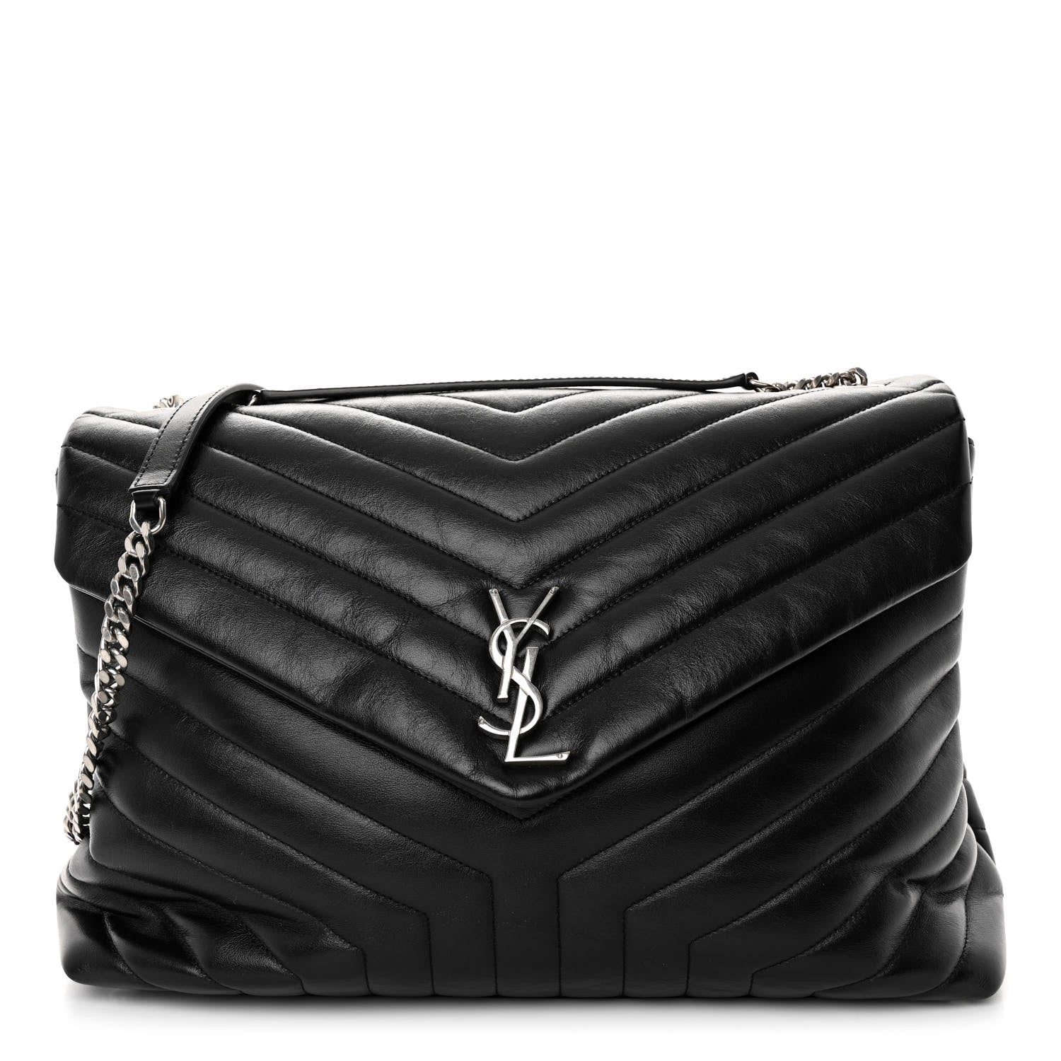 Saint Laurent Calfskin Y Quilted Monogram Large Loulou Chain Satchel Black 1 of 9