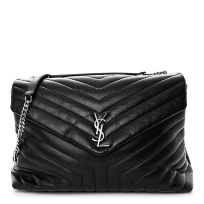 Saint Laurent Calfskin Y Quilted Monogram Large Loulou Chain Satchel Black 1 of 9