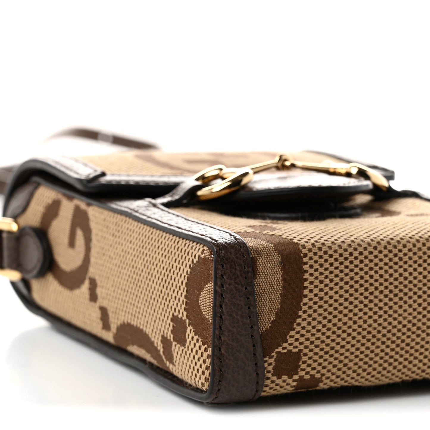 Monogram Jumbo GG Textured Dollar Calfskin Mini Horsebit 1955 Crossbody Bag Camel Ebony New Acero