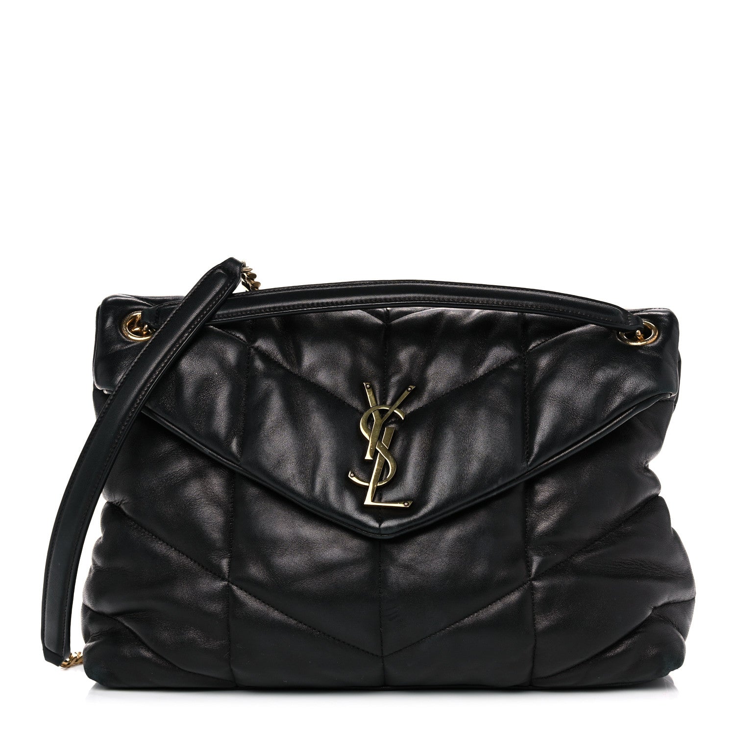 Saint Laurent Lambskin Quilted Medium Loulou Puffer Monogram Chain Satchel Black 1 of 10