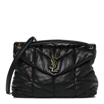 Saint Laurent Lambskin Quilted Medium Loulou Puffer Monogram Chain Satchel Black 1 of 10