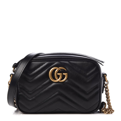 Gucci Calfskin Matelasse Mini GG Marmont Chain Shoulder Bag Black 1 of 8