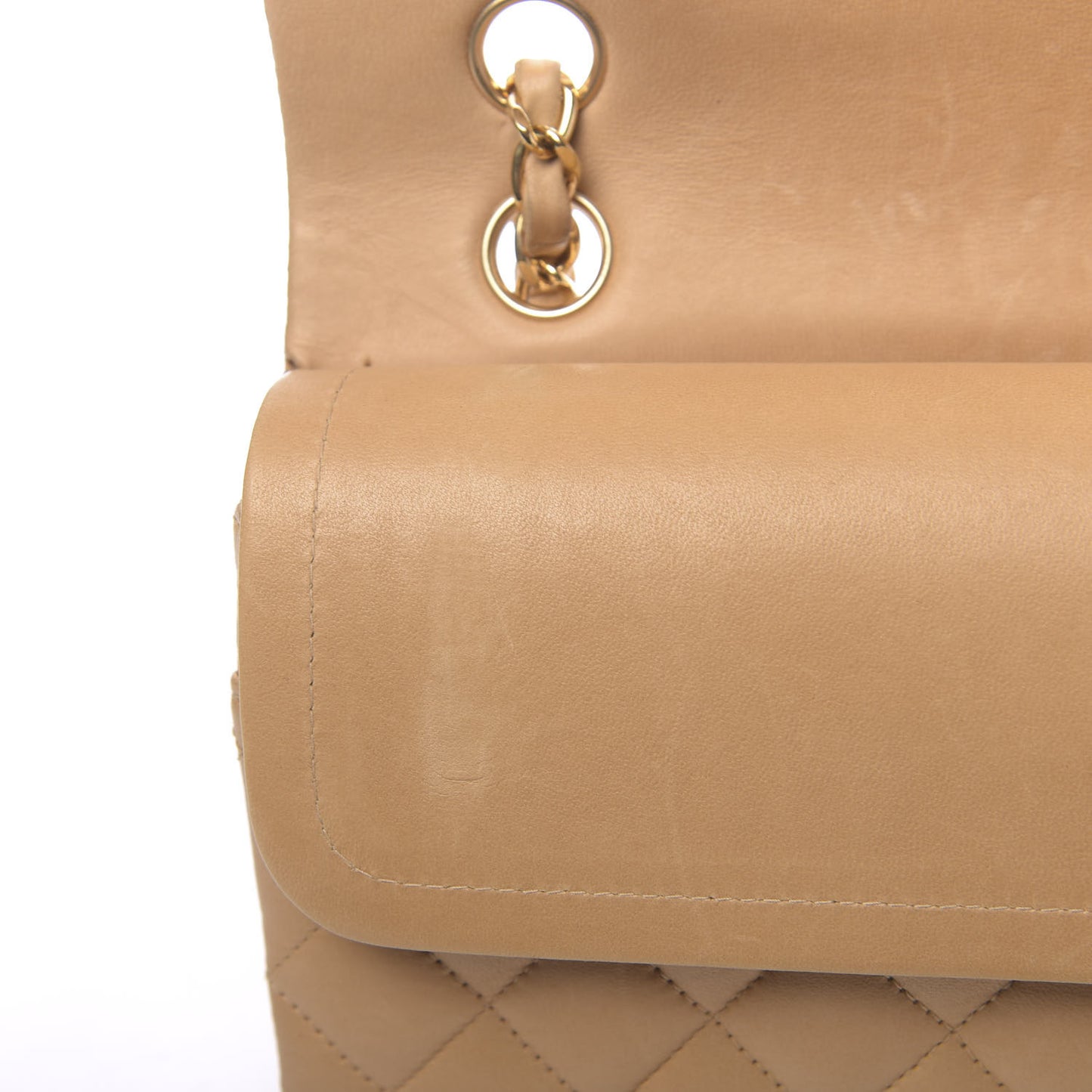 Lambskin Quilted Medium Double Flap Beige