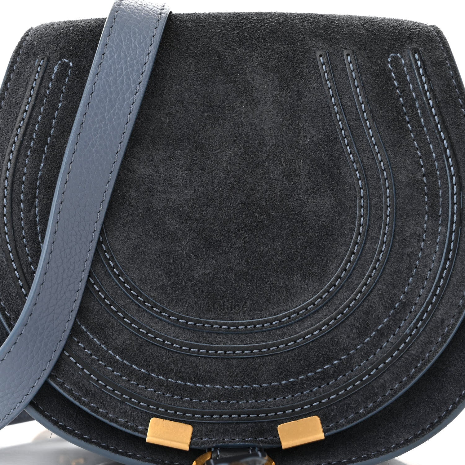 Chloe Suede Small Marcie Saddle Bag Graphite Navy 8 of 11