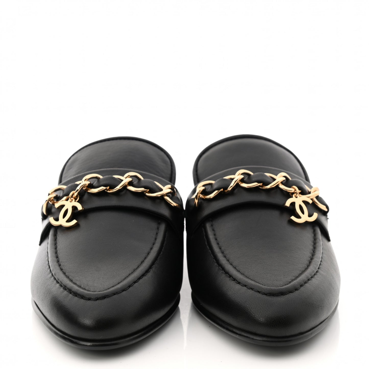 Lambskin Chain CC Mules 38 Black