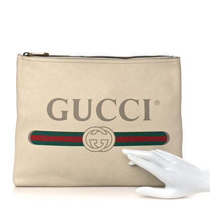Gucci Pebbled Calfskin Medium Logo Portfolio Clutch White 2 of 7