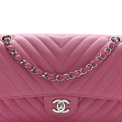 Chanel Caviar Chevron Quilted Medium Double Flap Pink 8 of 10