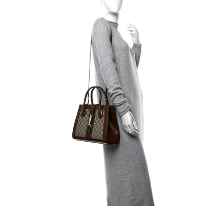 Gucci GG Supreme Monogram Azalea Calfskin Web Medium Jackie 1961 Tote Beige Ebony Brown Sugar 2 of 10