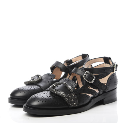 Gucci Calfskin Bee Embroidered Womens Queercore Brogue Wingtip Monk Strap Loafers 38 Black 3 of 9