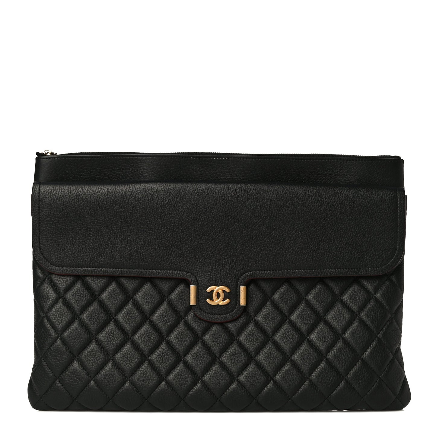 Grained Calfskin Quilted Large Archi Chic Cosmetic Case Black