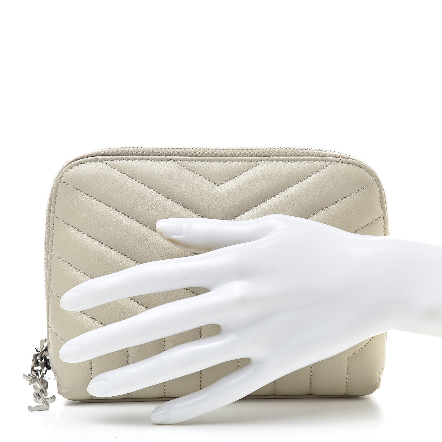 Saint Laurent Lambskin Matelasse Cosmetic Case Ivory 2 of 7