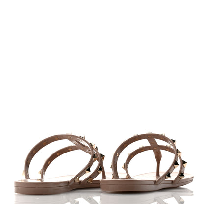 Valentino Garavani PVC Jelly Rockstud Caged Flat Thong Sandals 38 Poudre 4 of 7