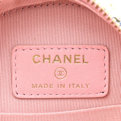 Chanel Tweed Quilted Round Clutch With Chain White Pink Multicolor 6 of 9