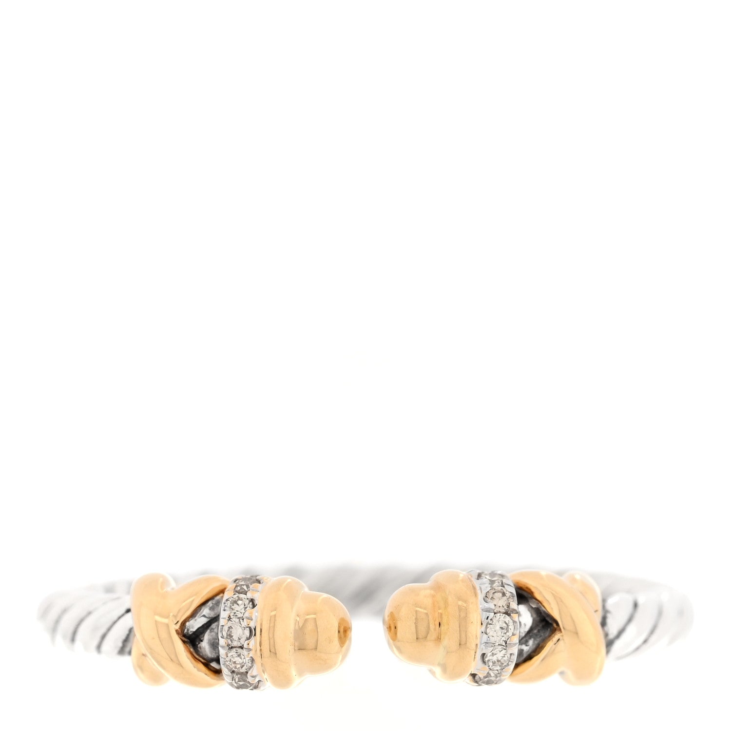 David Yurman Sterling Silver 18K Yellow Gold Diamond Petite Helena Ring 56 7.5 1 of 5