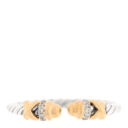 David Yurman Sterling Silver 18K Yellow Gold Diamond Petite Helena Ring 56 7.5 1 of 5