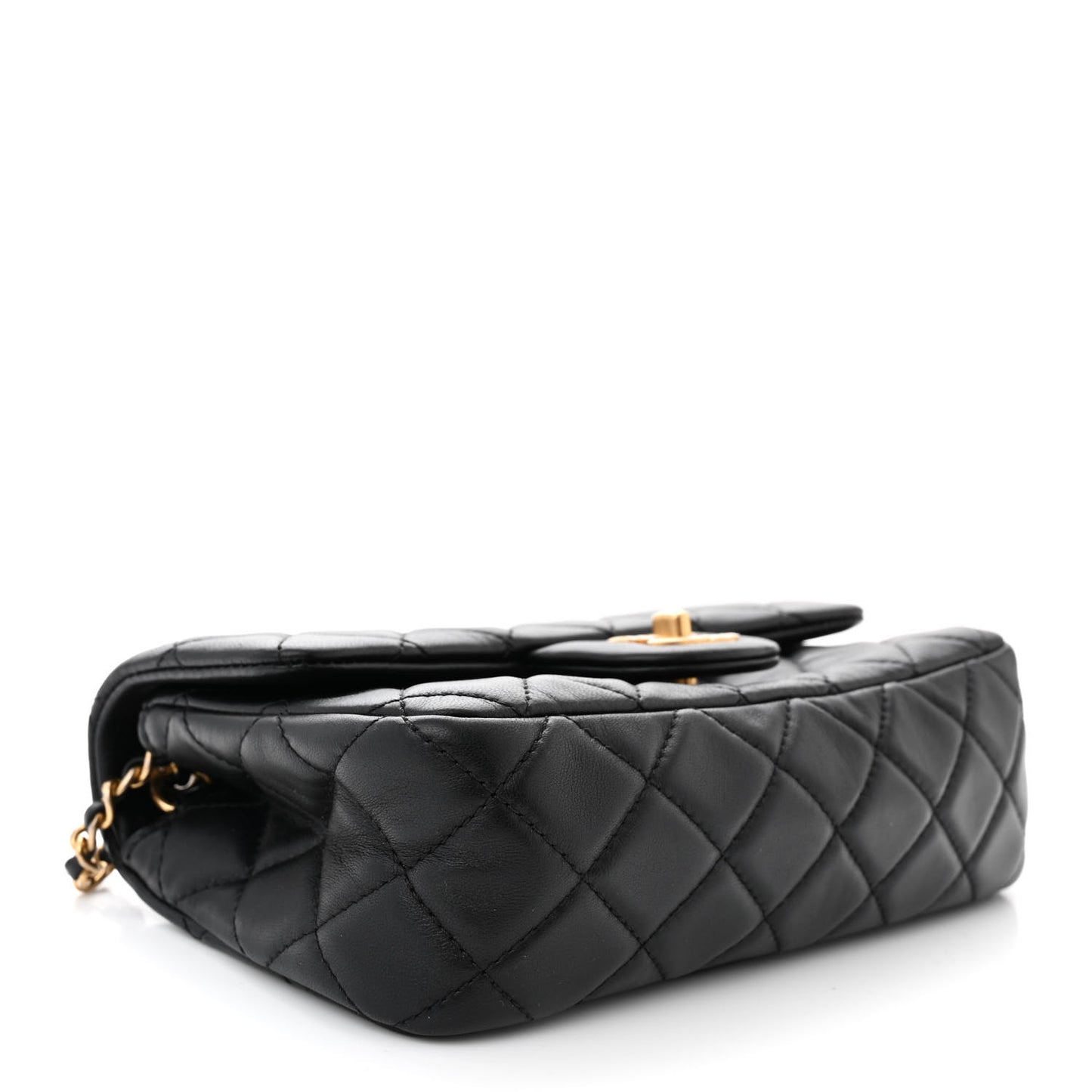 Lambskin Quilted Mini Rectangular Pearl Crush Flap Black