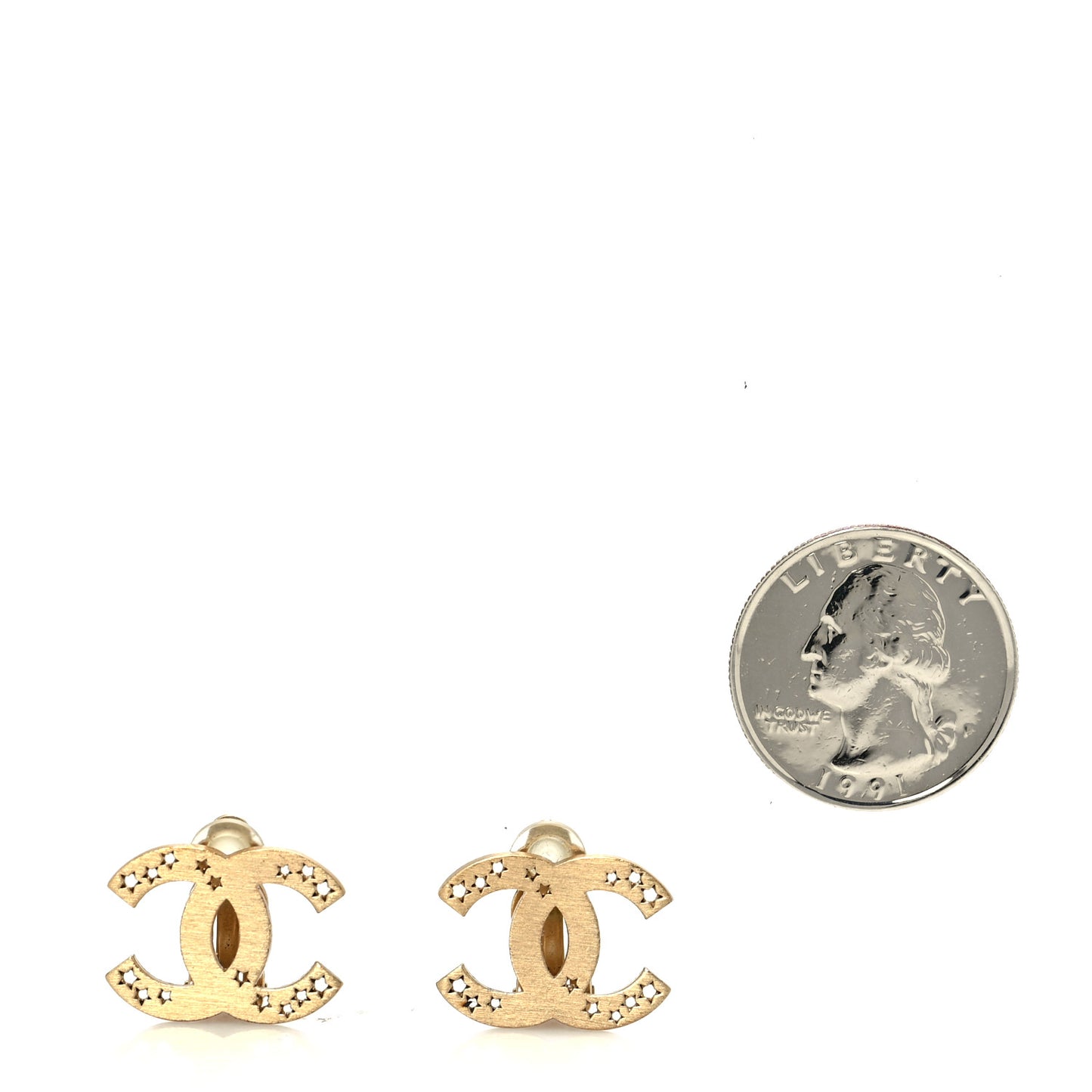 Star CC Clip On Earrings Gold