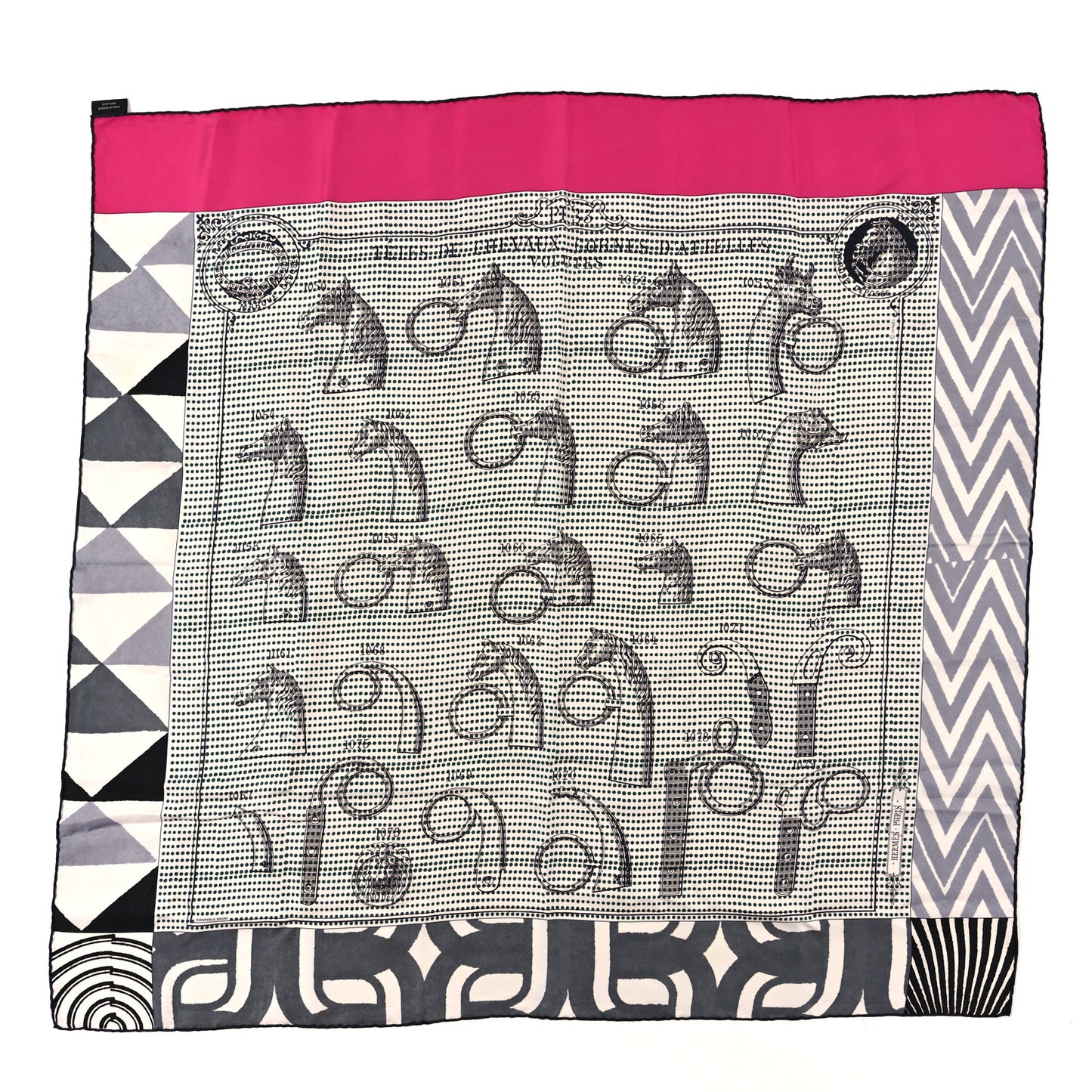 Silk Manufacture de Boucleries Scarf 90 Blanc Rose Indien Gris