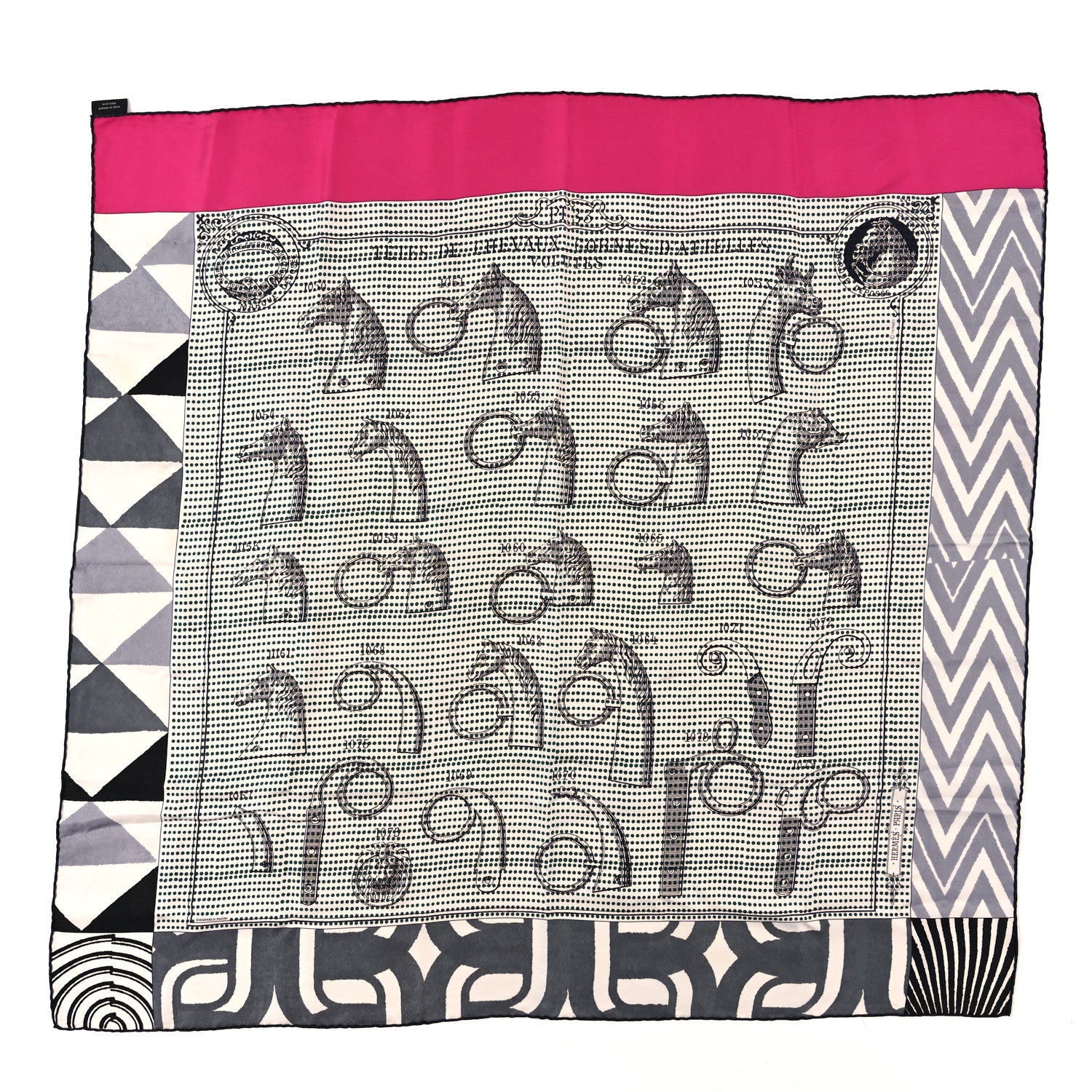Hermes Silk Manufacture de Boucleries Scarf 90 Blanc Rose Indien Gris 1 of 3