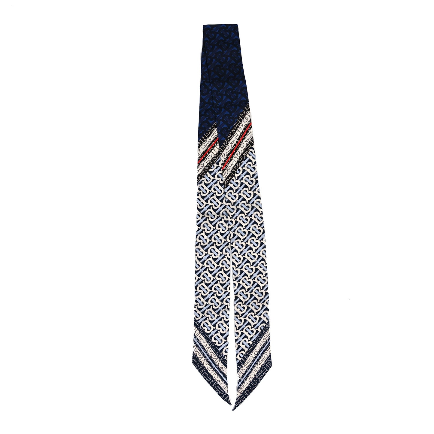 Silk Monogram Print Skinny Scarf Blue