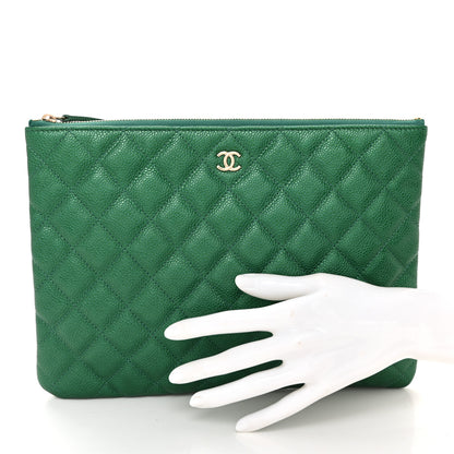 Chanel Metallic Caviar Quilted Medium Cosmetic Case Green 2 of 7