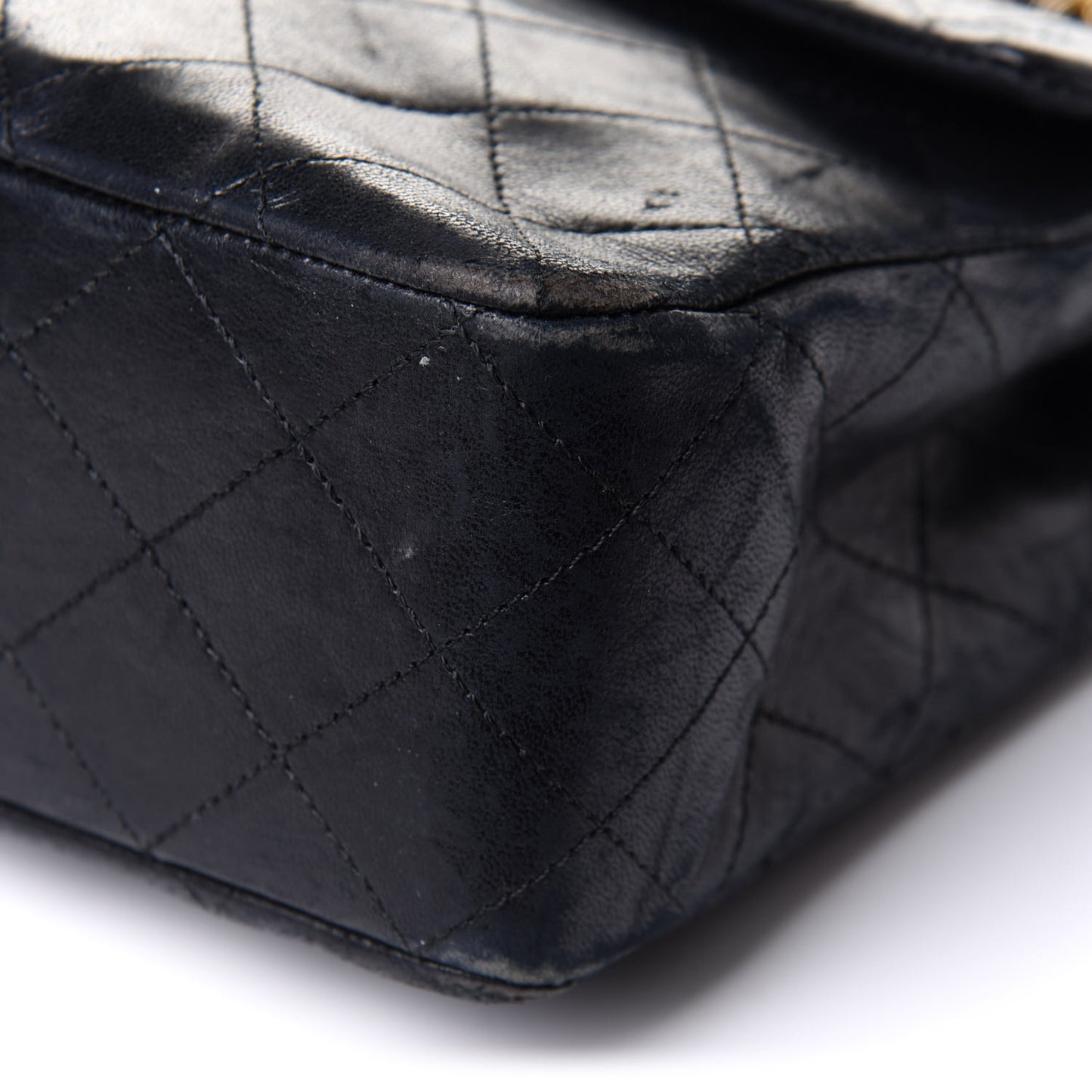 Lambskin Quilted Medium Double Flap Black