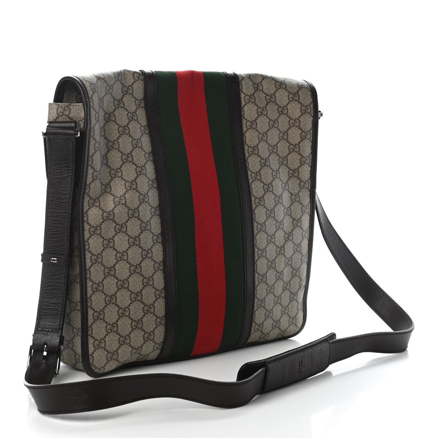 GG Plus Monogram Web Large Flap Messenger Bag Beige Dark Brown