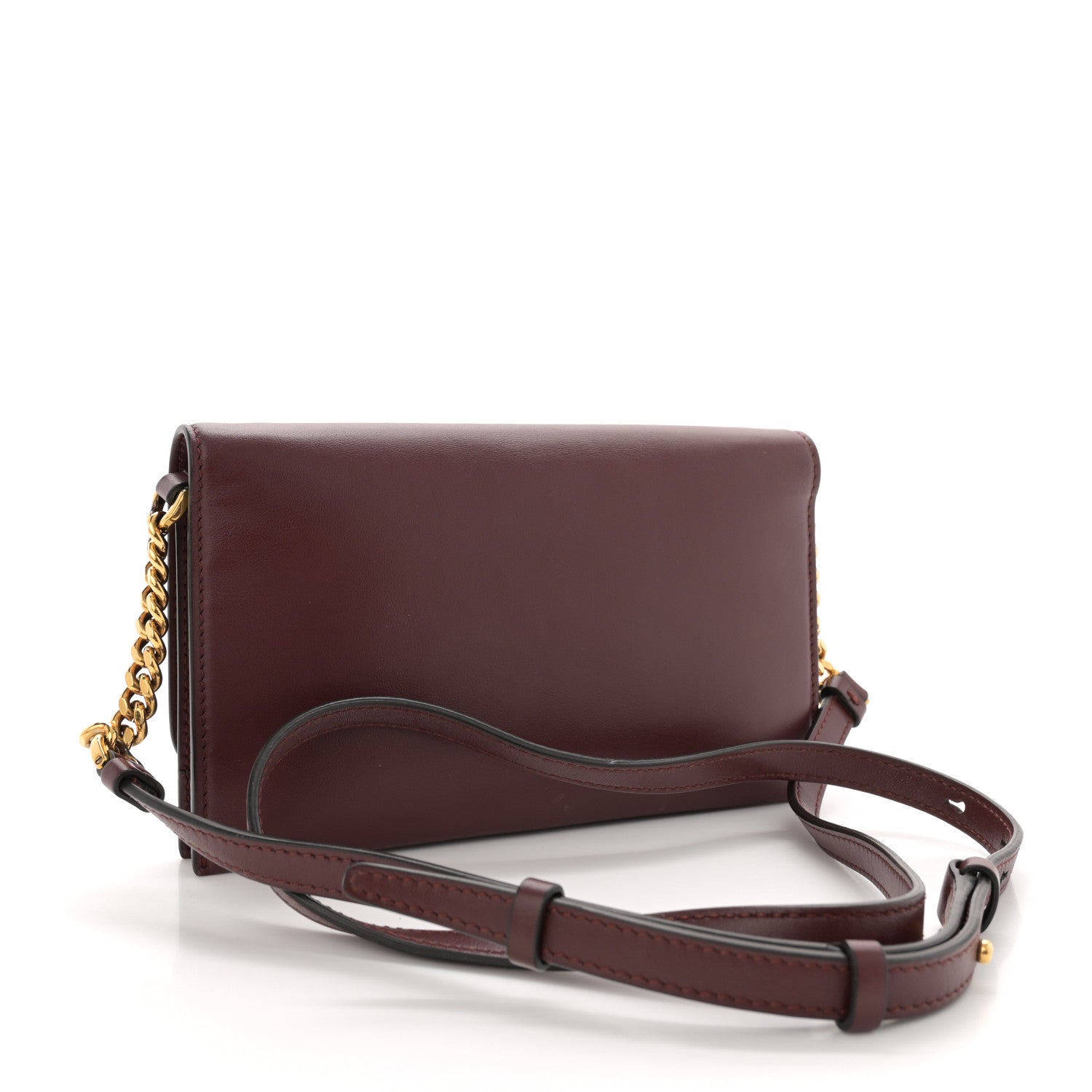 Salvatore Ferragamo Calfskin Trifolio Wallet On Chain Burgundy 3 of 15