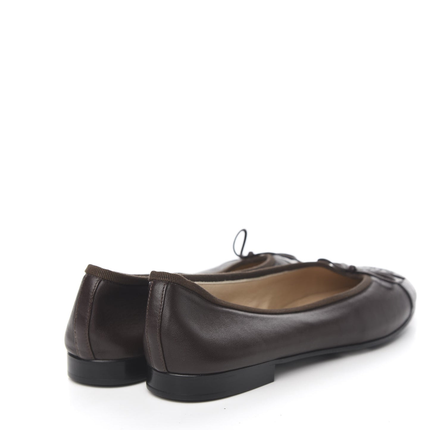 Lambskin Cap Toe Ballerina Flats 37 Black Brown