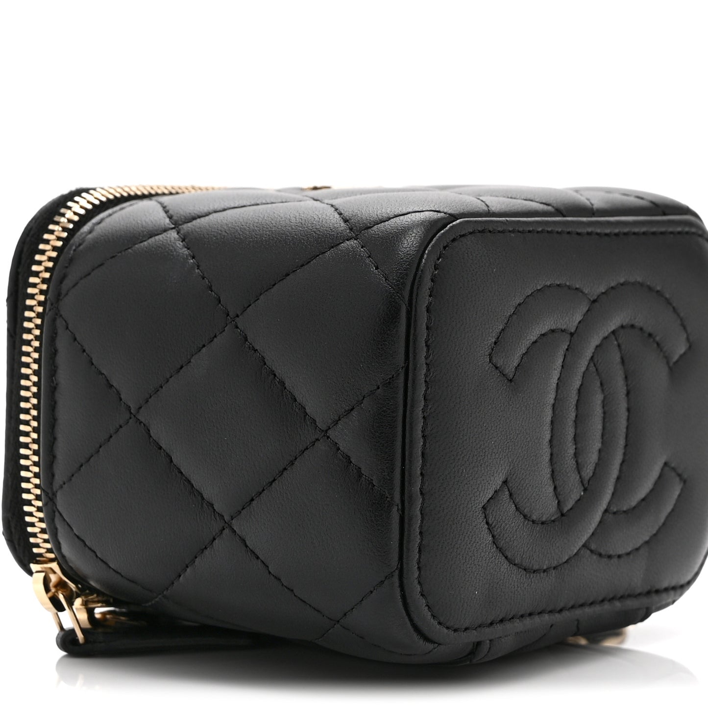 Lambskin Quilted Mini Vanity Case With Chain Black
