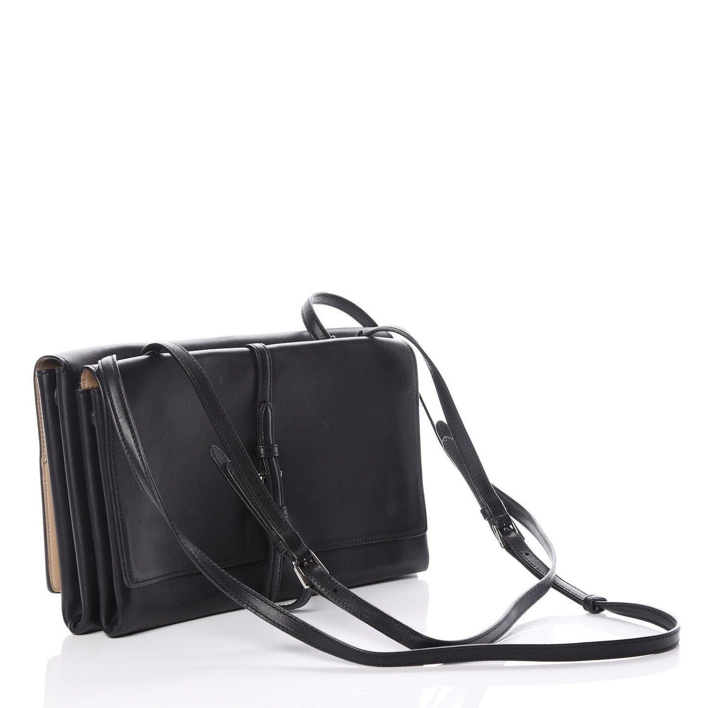 Lux Calfskin Double Flap Crossbody Black Beige