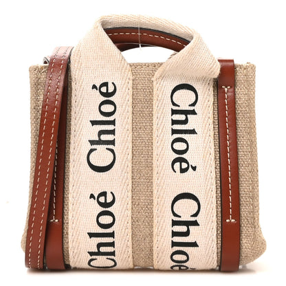 Chloe Cotton Calfskin Nano Woody Ribbon Tote White Brown 1 of 9