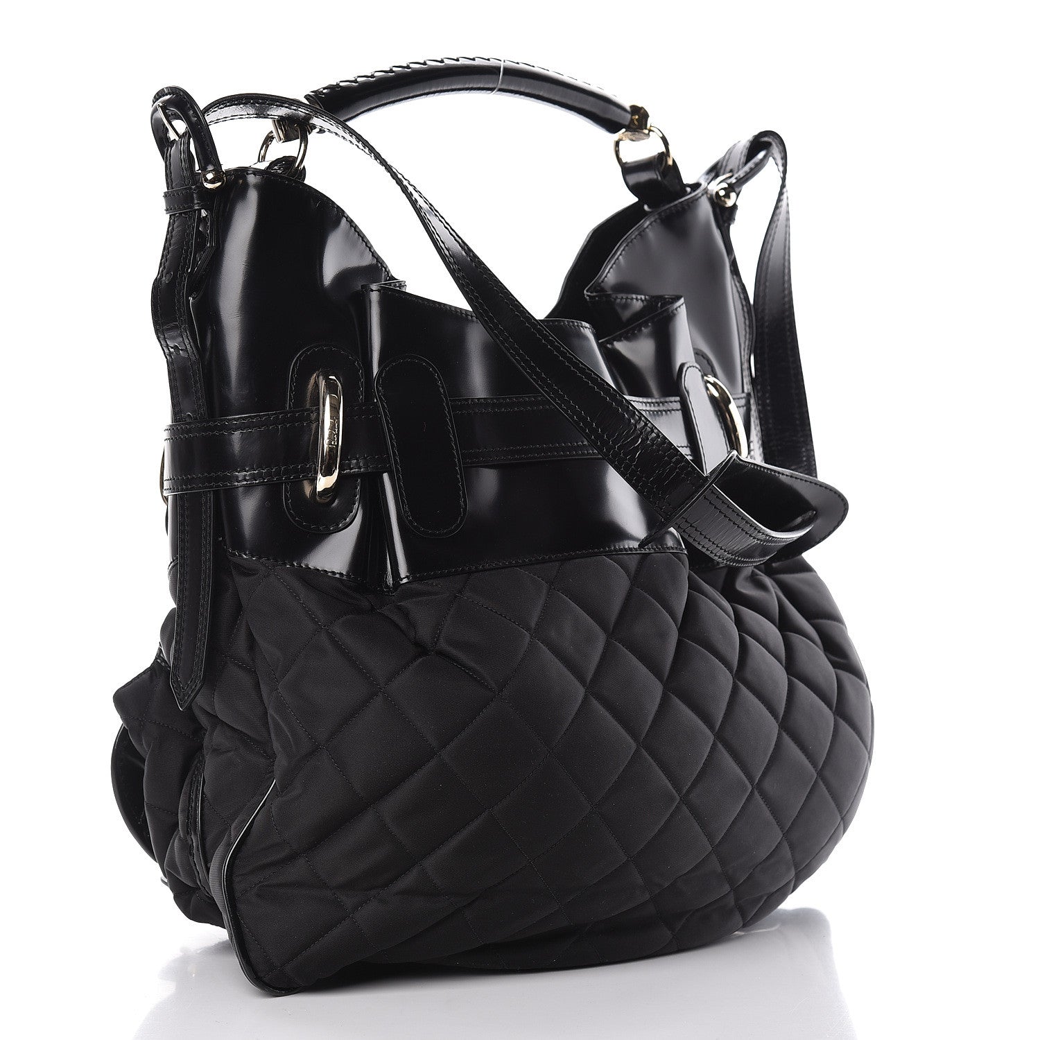 Burberry Calfskin Nylon Quilted Large Manor Tote Black 4 of 12