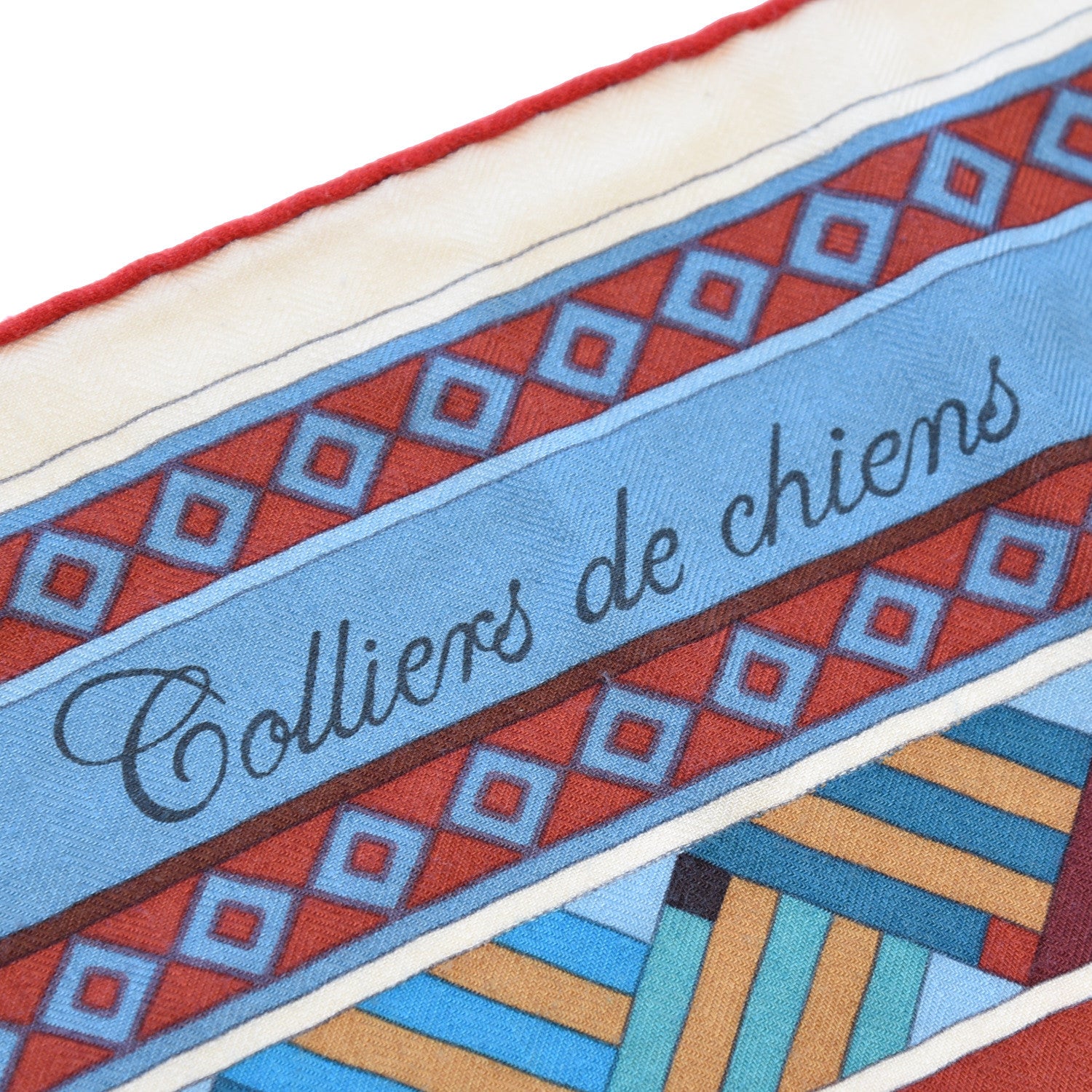 Hermes Cashmere Silk Colliers de Chiens Shawl 140 Rouge Petrole Canard 9 of 12