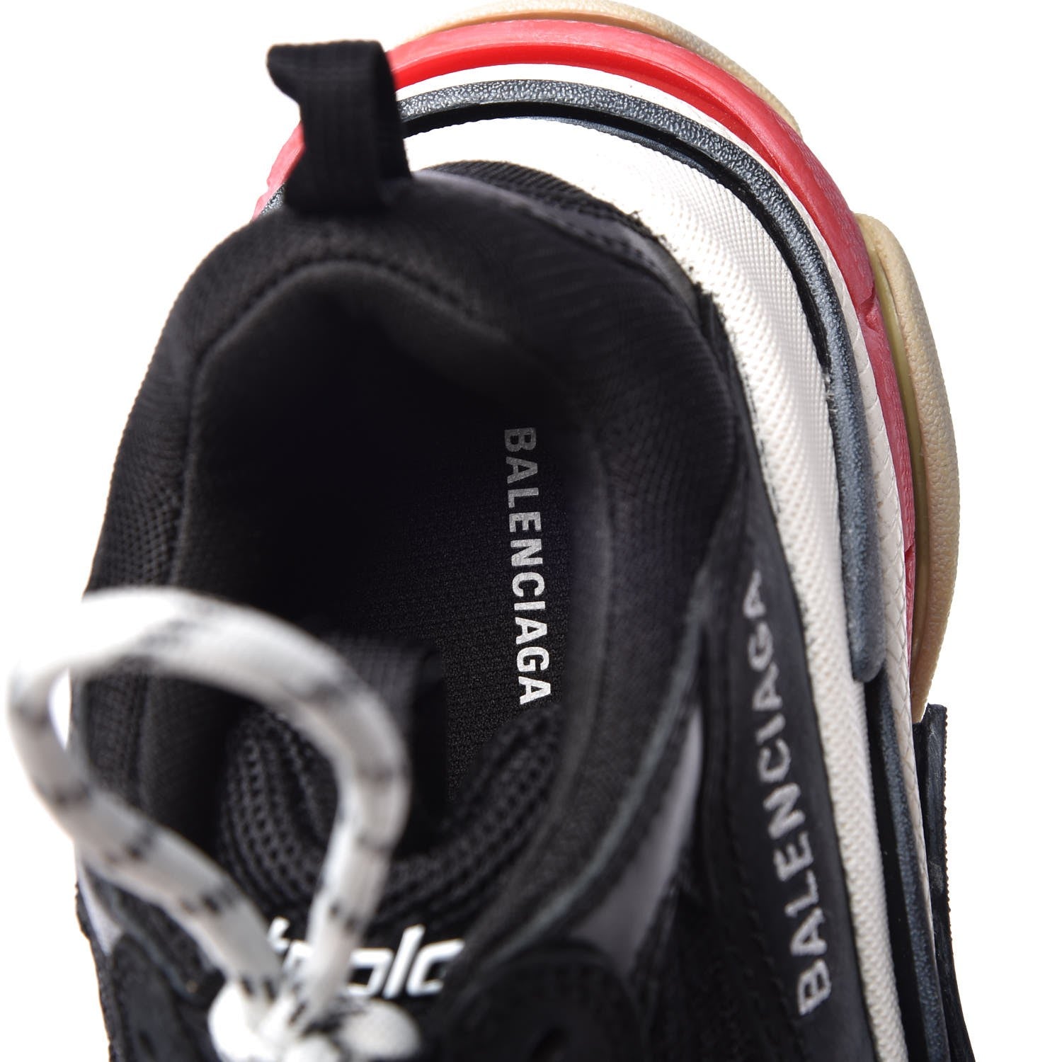 Balenciaga Fabric Mesh Washed Effect Womens Triple S Sneakers 37 Black Red 15 of 18